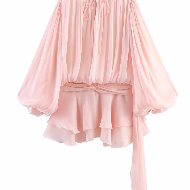 Robe Pure Desire Wind à Bulles, Manches Volantes et Plissées