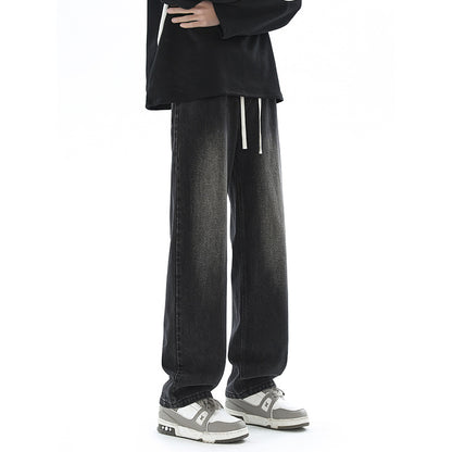Jeans Men Casual Loose Straight Leg High-Waisted Light Color Long Pants Male