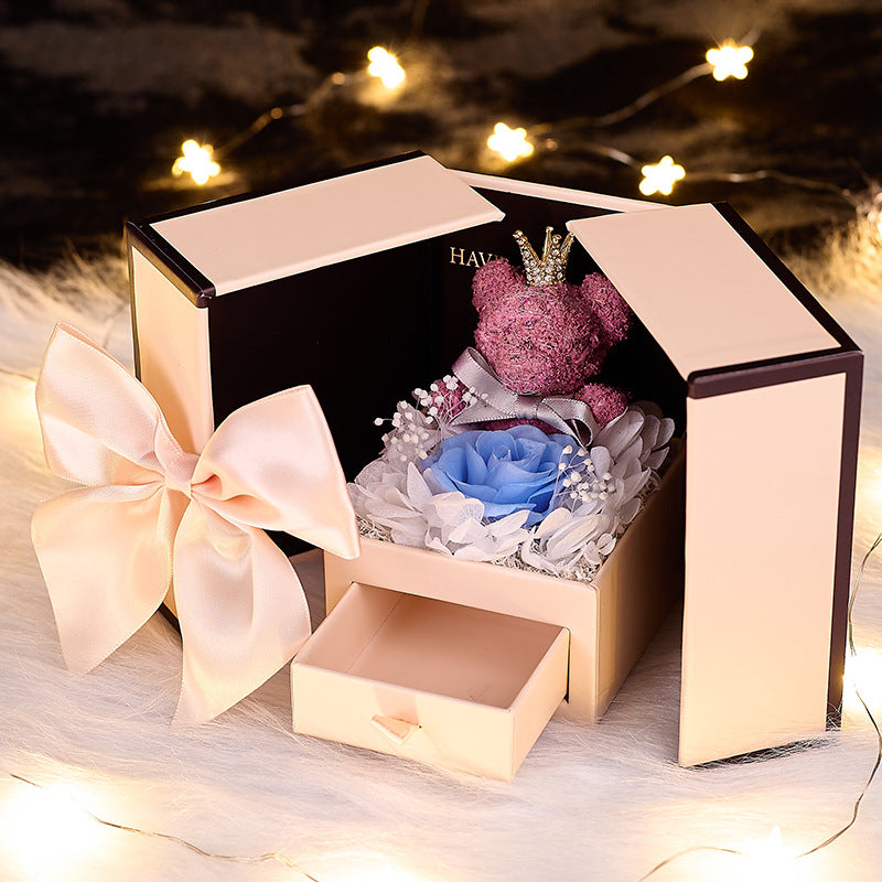 Copy of Eternal Flower Gift Box with Rose and Bear, Double-Door Design, Elegant Jewelry Packaging Box for Valentine's Day