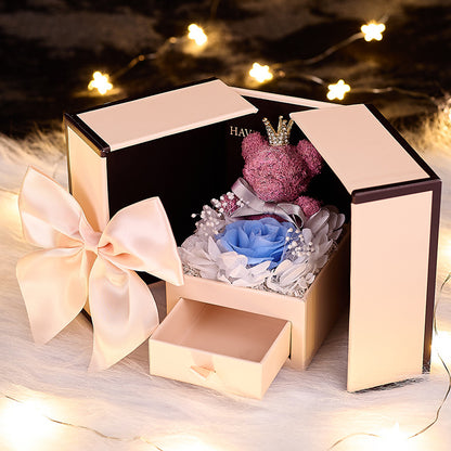 Copy of Eternal Flower Gift Box with Rose and Bear, Double-Door Design, Elegant Jewelry Packaging Box for Valentine's Day