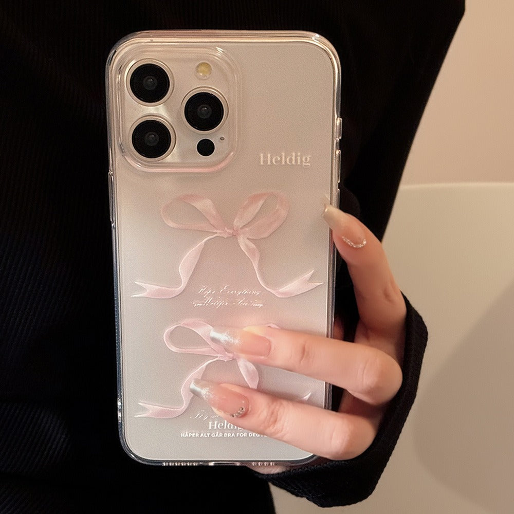 Coque iPhone 15 Pomme Rose Nœud Mignon Transparente en Silicone pour iPhone 14 13 Pro Max