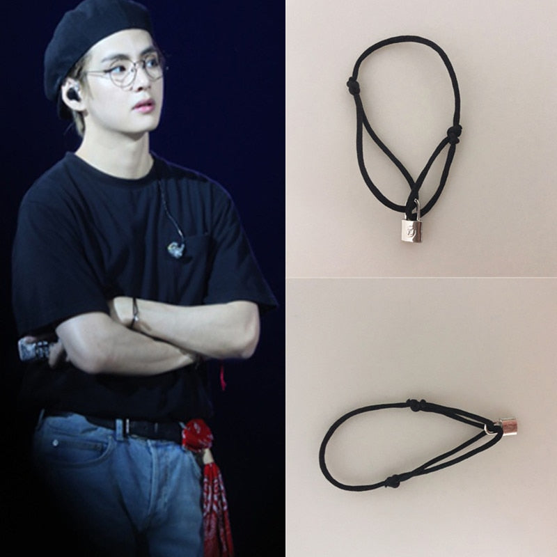 BTS Youth League Kim Taehyung With The Same Concentric Lock Black Adjustable Rope Bracelet Men And Women Bracelet Jewelry