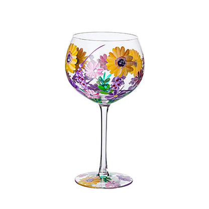 Nordic Colored Glass Wine Glasses Creative Hand-Painted Flowers Wine Glass Household Painted Goblet Crystal Champagne Drinkware