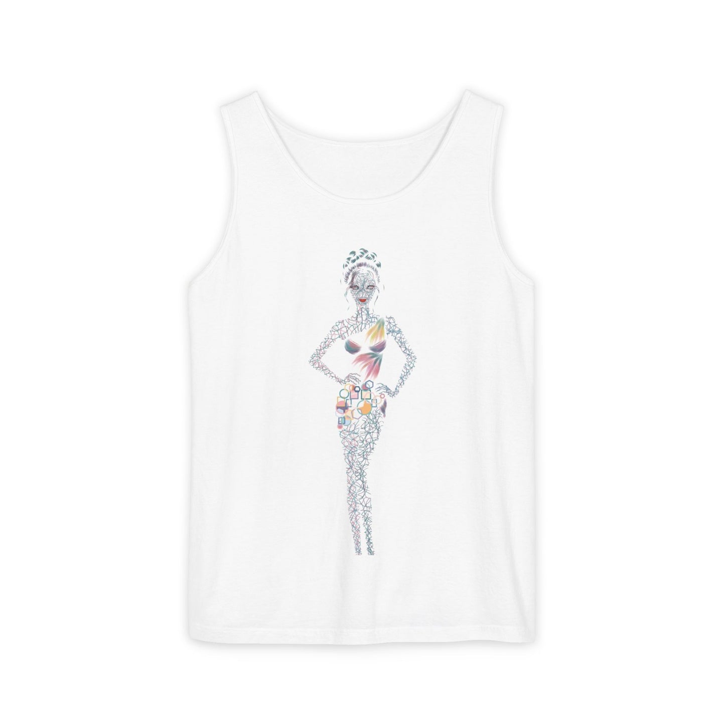 Tank Top — Floral Fashion Figure Front & "It's a New Day" Heart Back Graphic