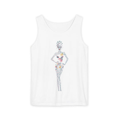 Tank Top — Floral Fashion Figure Front & "It's a New Day" Heart Back Graphic