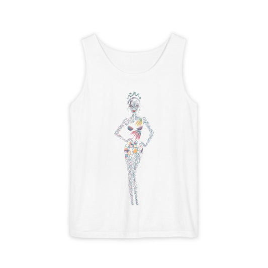 Tank Top — Floral Fashion Figure Front & "It's a New Day" Heart Back Graphic