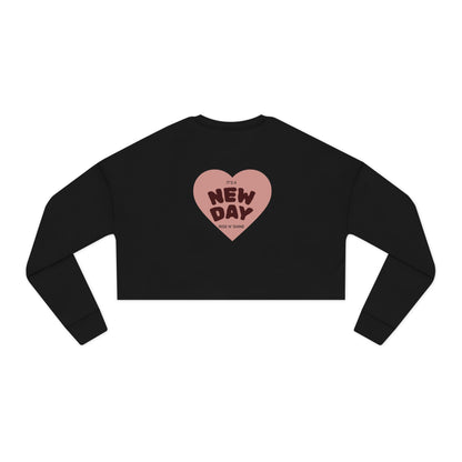Cropped Sweatshirt — 'New Day' Heart Graphic with Retro Femme Illustration