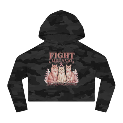 Fight Like a Cat Cropped Hoodie — Breast Cancer Awareness Women’s Sweatshirt