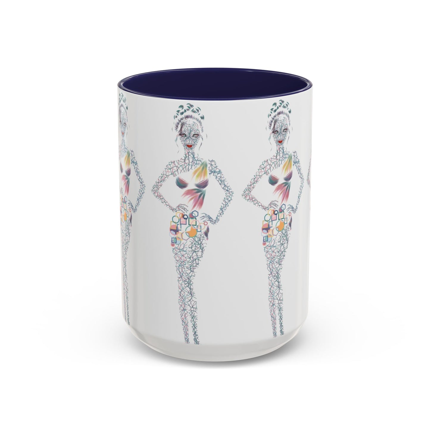 Fashion Illustration Accent Coffee Mug - Chic Floral Dress Sketch (11/15oz)