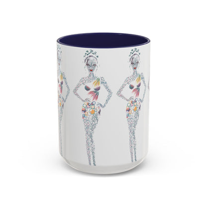 Fashion Illustration Accent Coffee Mug - Chic Floral Dress Sketch (11/15oz)