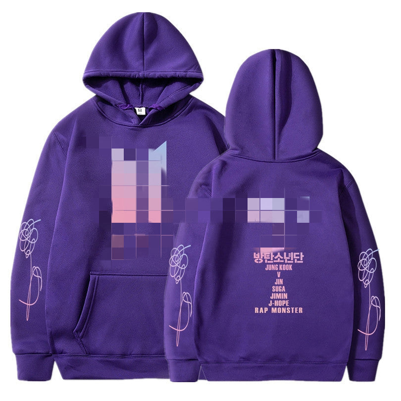 Hooded Sweatshirt with BTS Print for Men and Women, Casual Sports Style