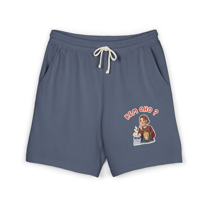 Cream Fleece Sweat Shorts with 'Kem Cho?' Cartoon Graphic