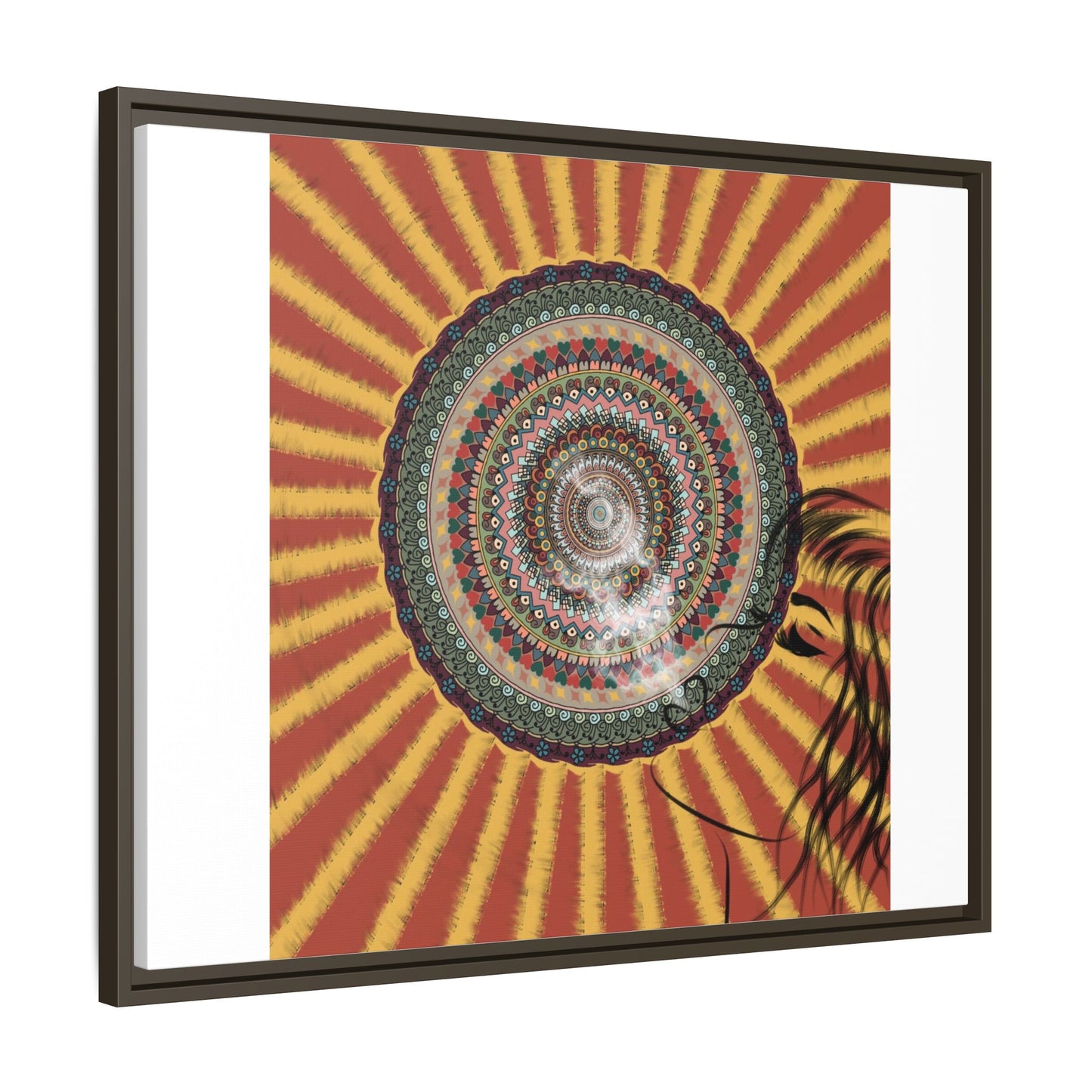 Psychedelic Mandala Sunburst Matte Canvas Framed