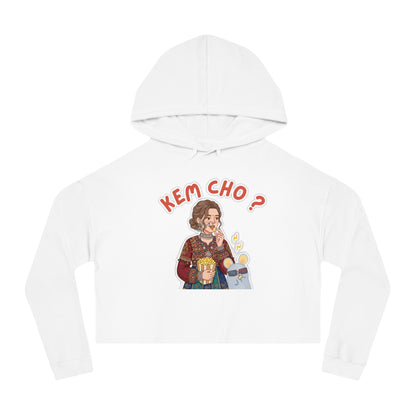 Cropped Hoodie — 'Kem Cho?' Gujarati Girl Illustration, Fun Ethnic Indian Style