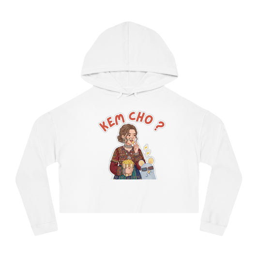 Cropped Hoodie — 'Kem Cho?' Gujarati Girl Illustration, Fun Ethnic Indian Style