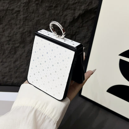 Compatible with Samsung Z Flip7 Glitter Star Ring Holder Metal Clip for Z Flip5/4 Phone Case Z Flip6 Leather Texture