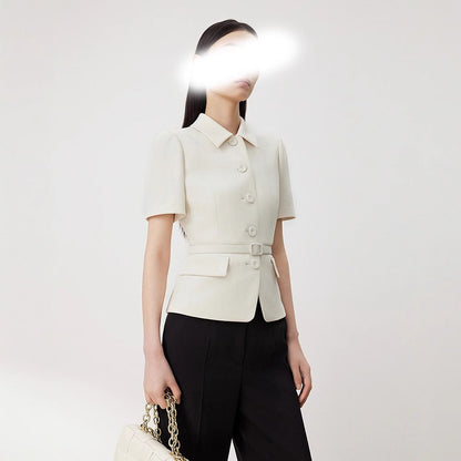 Summer New Short Sleeve Notched Lapel Suit Jacket Elegant Commute Office Style for Women Boss Look