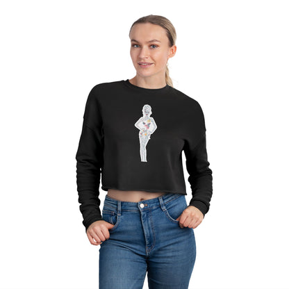 Cropped Sweatshirt — 'New Day' Heart Graphic with Retro Femme Illustration