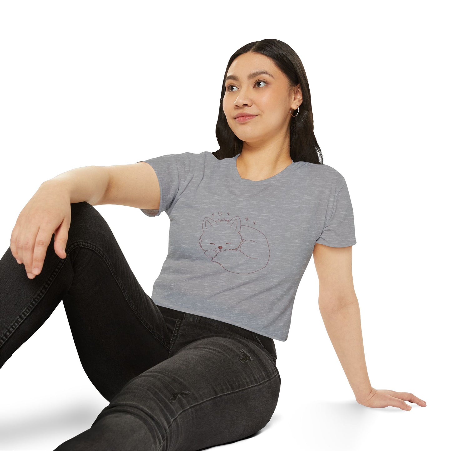 Cute Cat Crop Top — Pink Minimal Swirl Back Graphic