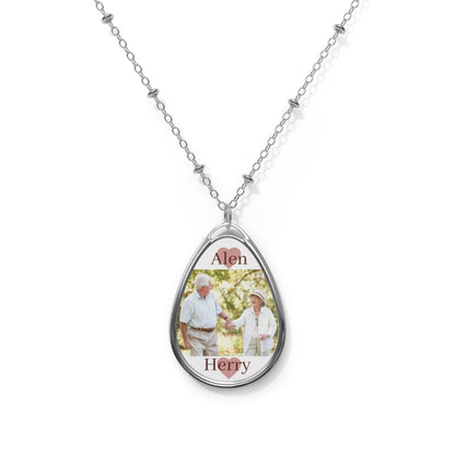 Personalized Oval Photo Necklace — Custom Engraved Memory Pendant