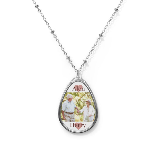 Personalized Oval Photo Necklace — Custom Engraved Memory Pendant