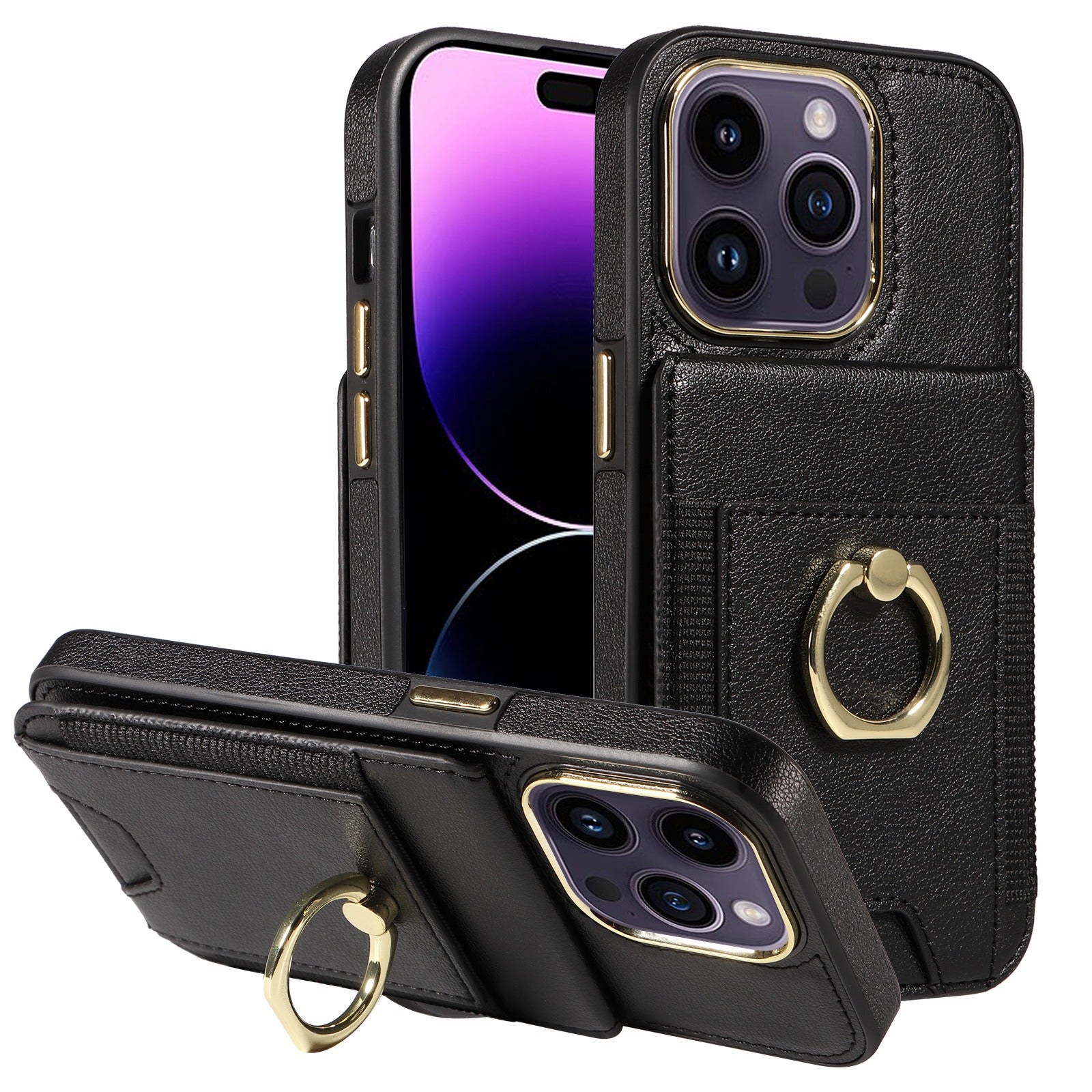 Convient pour la coque arrière d'iPhone 15 Pro, l'étui portefeuille pour Apple 14, le nouvel étui de protection en cuir avec anneau pour iPhone 13.