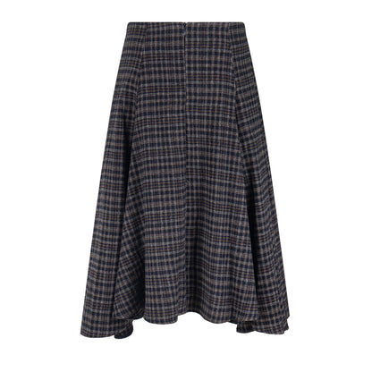 Wool Plaid Midi Skirt High Waist Drape Slimming A-Line Skirt College Style Women's Clothing