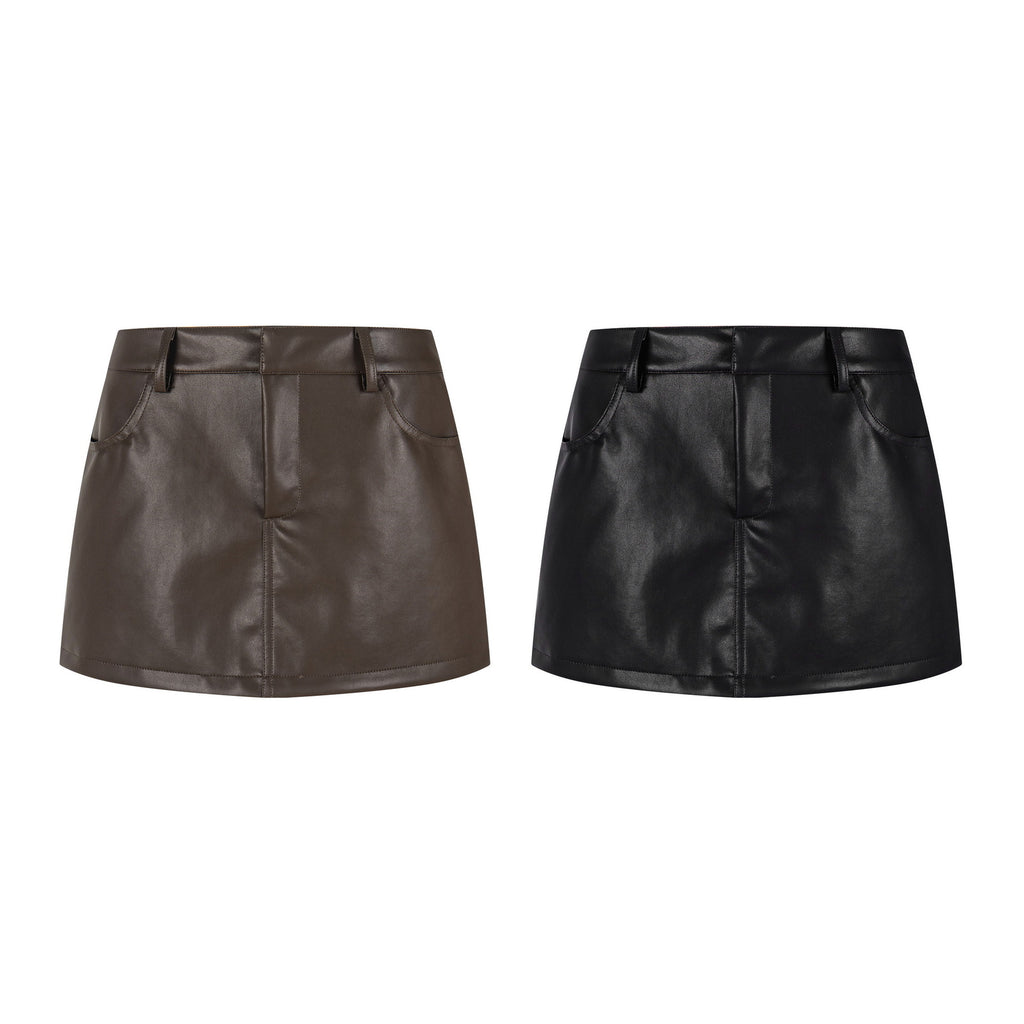 Mini-jupe en similicuir taille haute amincissante anti-flash streetwear
