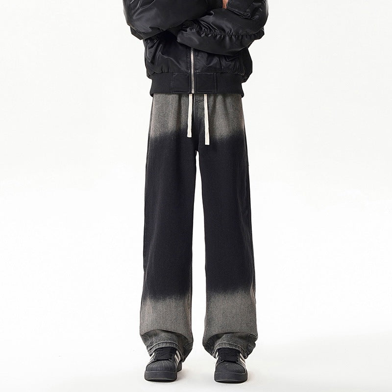 Gradient Drawstring Wide-Leg Jeans for Men