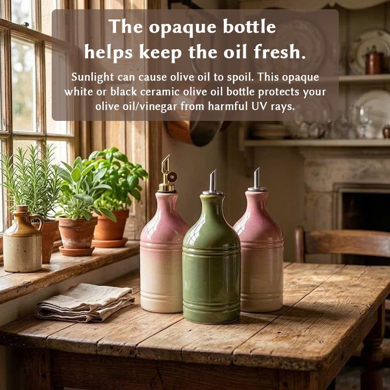 Bouteille d'Huile d'Olive en Céramique Verte Rétro Européenne avec Bec Verseur en Acier Inoxydable – Rangement de Cuisine Vintage et Distributeur d'Assaisonnement