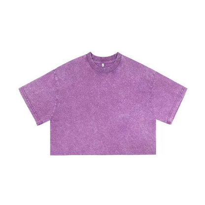 Short women's vintage washed snowflake pure cotton short-sleeve T-shirt