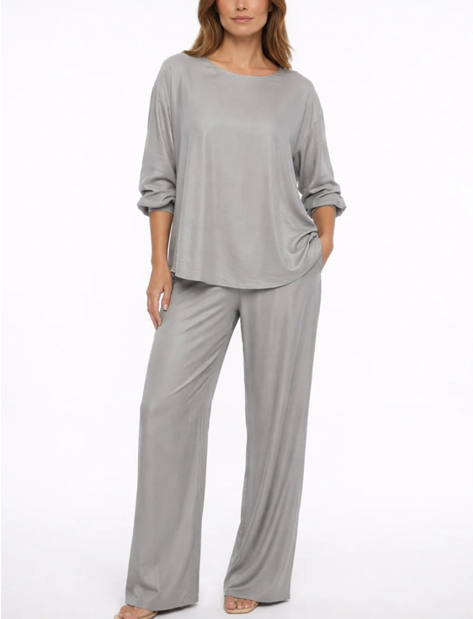 Solid color loose casual suit wide leg pants two-piece set
