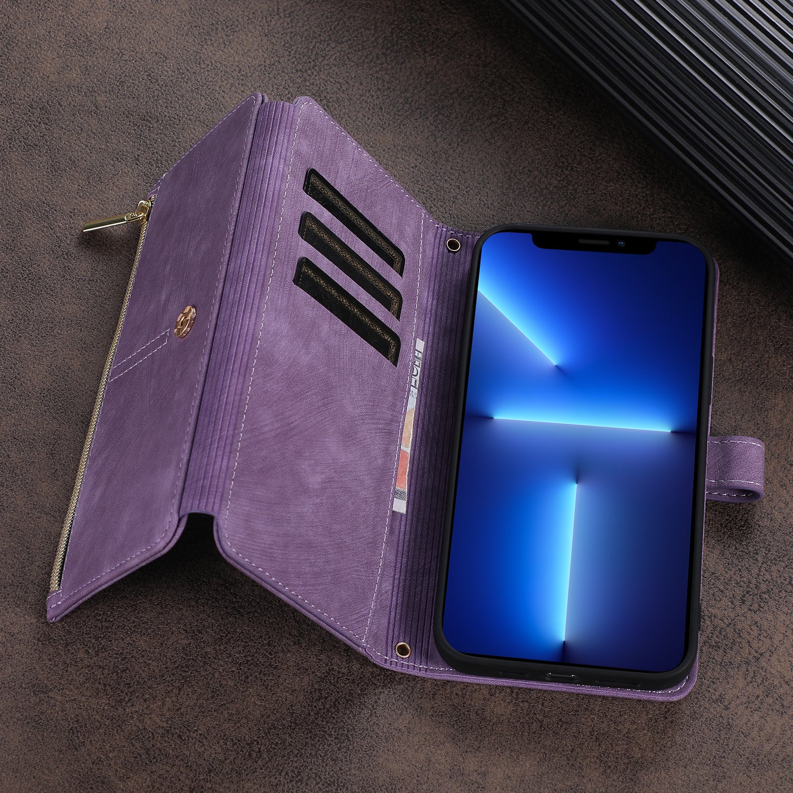 Convient pour sac à fermeture éclair multi-fentes IP14PROMAX, étui de protection pour téléphone portable croisé Apple 13pro, étui en cuir à rabat