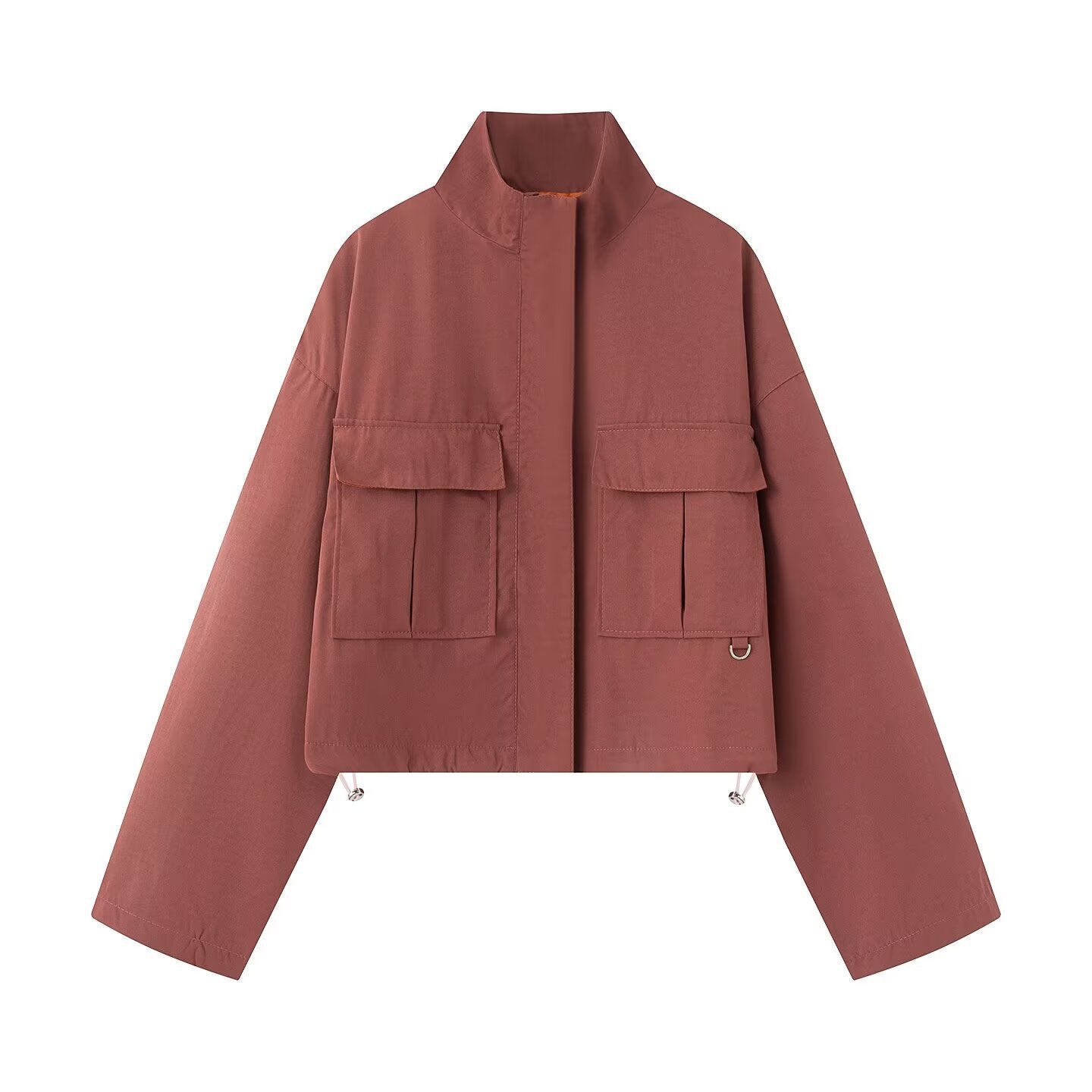 Street standing collar flip chest pocket short collar jacket
