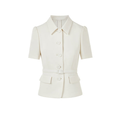 Summer New Short Sleeve Notched Lapel Suit Jacket Elegant Commute Office Style for Women Boss Look