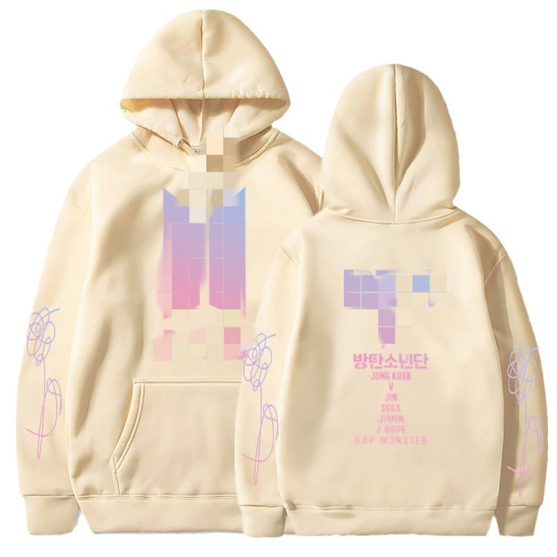 Hooded Sweatshirt with BTS Print for Men and Women, Casual Sports Style
