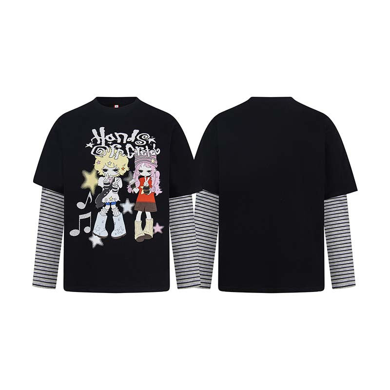 Anime printed fake two-piece long sleeve