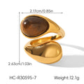 Bague en acier inoxydable en forme de goutte d'eau incrustée d'œil de tigre