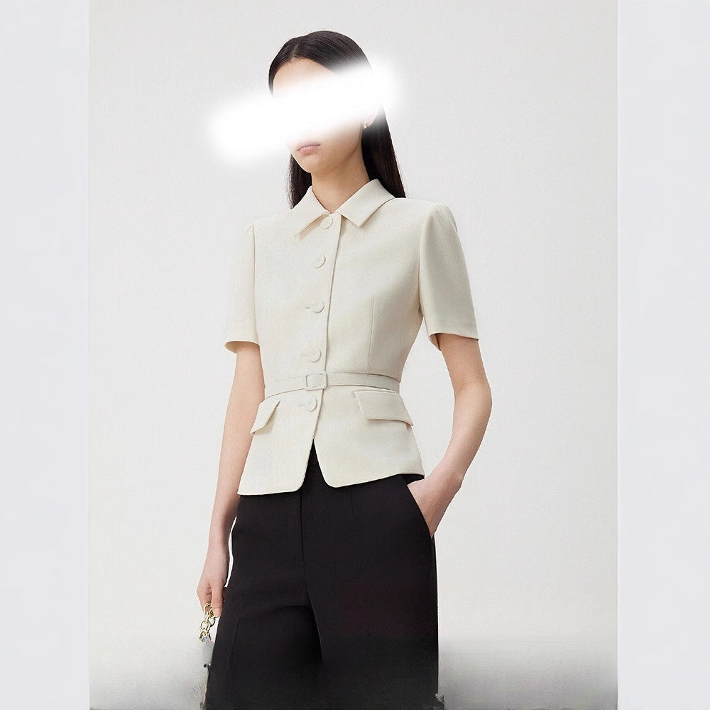 Summer New Short Sleeve Notched Lapel Suit Jacket Elegant Commute Office Style for Women Boss Look