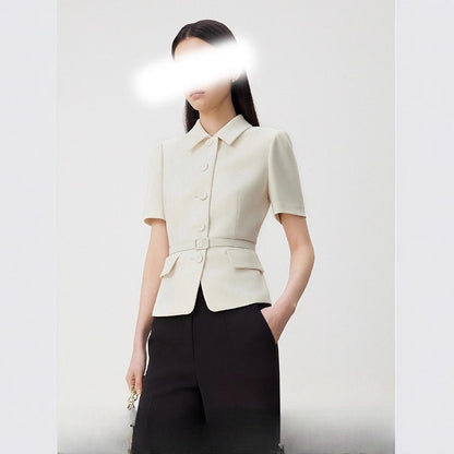 Summer New Short Sleeve Notched Lapel Suit Jacket Elegant Commute Office Style for Women Boss Look