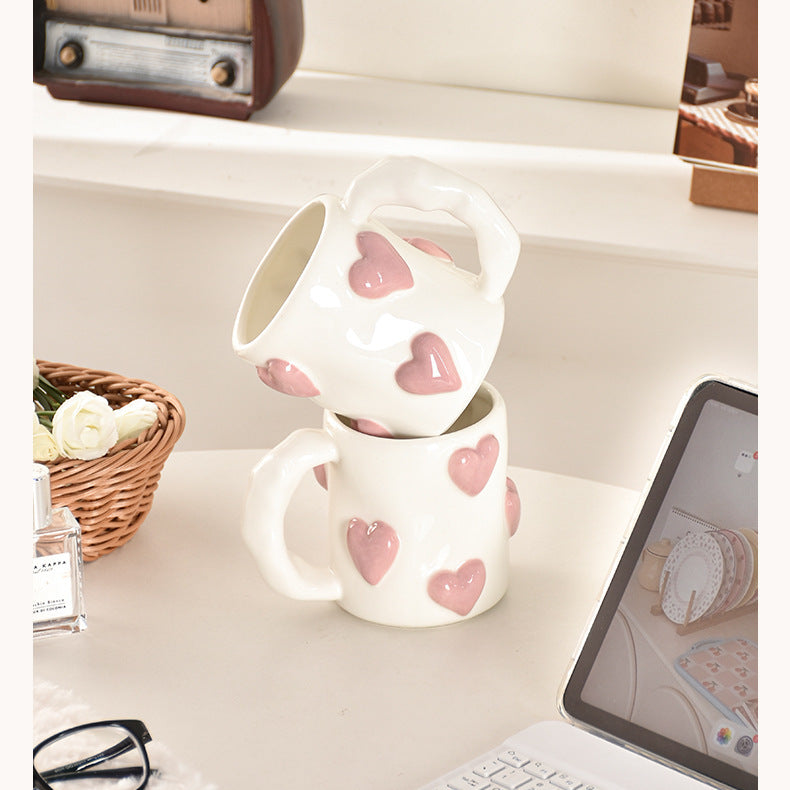 Tasse en céramique pêche cœur haute beauté rose fille cœur tasse couple tasse à eau tasse à café maison