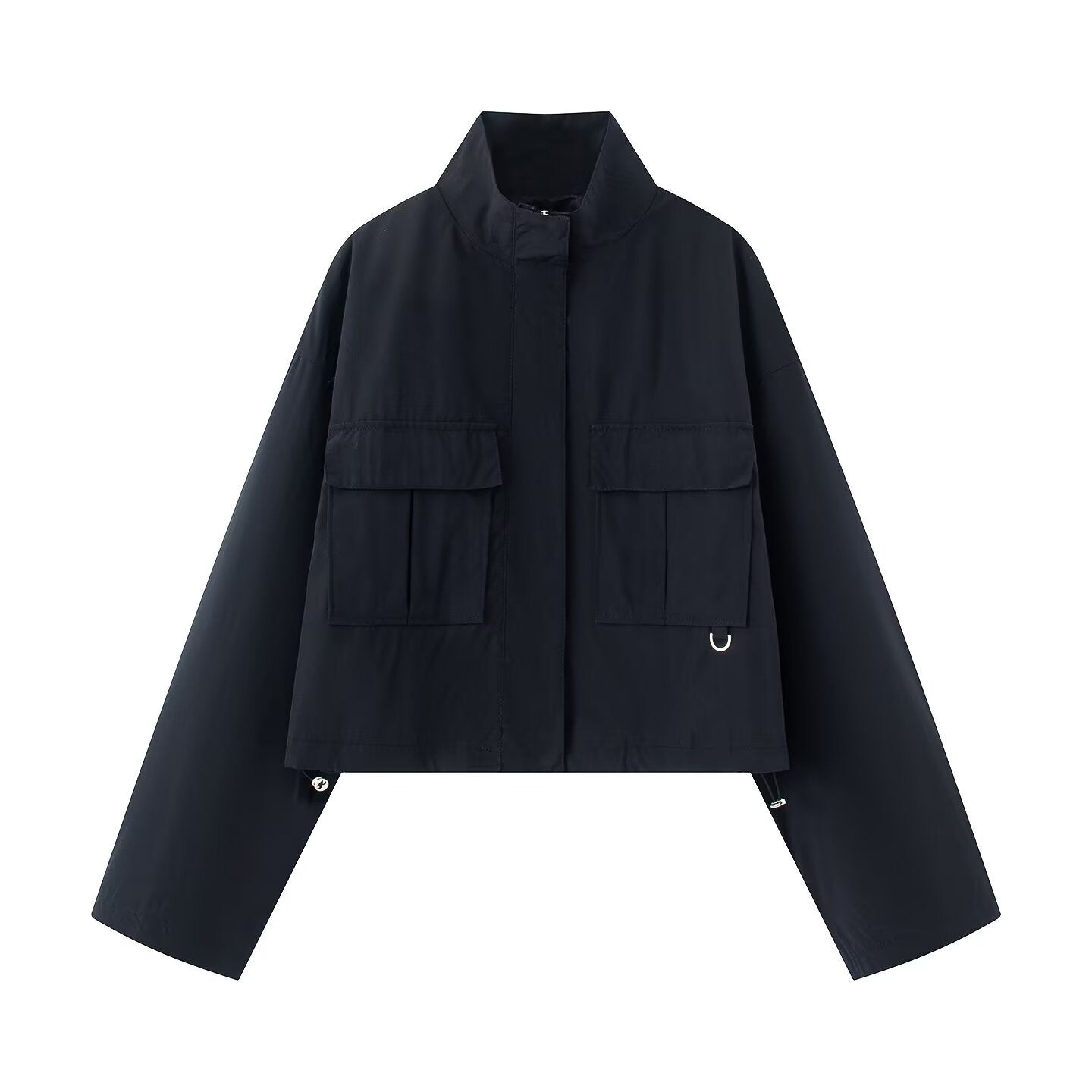 Street standing collar flip chest pocket short collar jacket