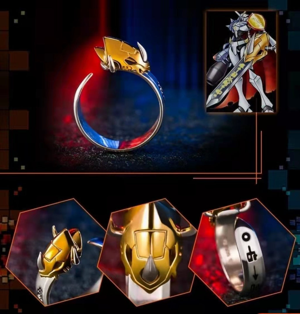 Bague Digimon classique, épée Tyrannomon, Metal Garurumon, Anime, Bagues de couple en argent thaïlandais pour hommes et femmes