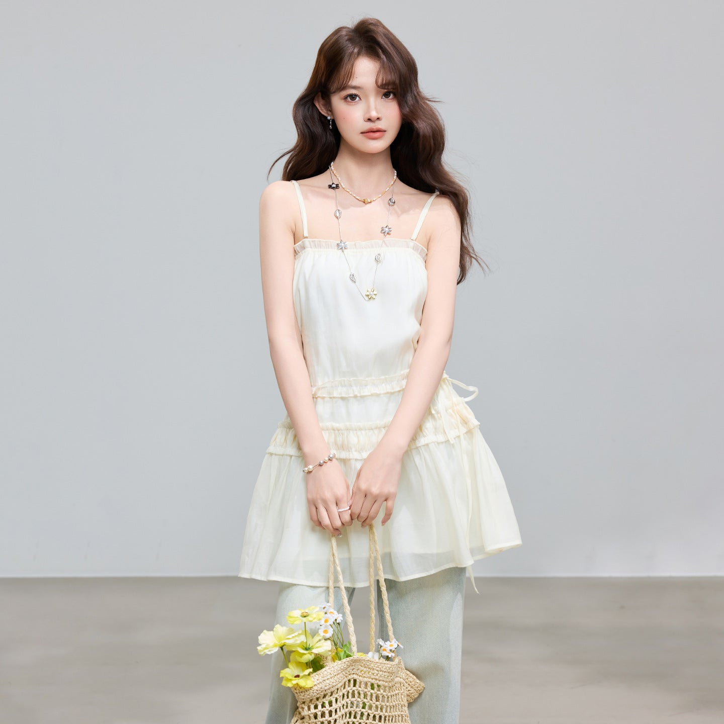 Lyocell Lace Trimmed Strap Dress Summer Design Layering Sleeveless Dress