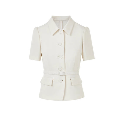 Summer New Short Sleeve Notched Lapel Suit Jacket Elegant Commute Office Style for Women Boss Look
