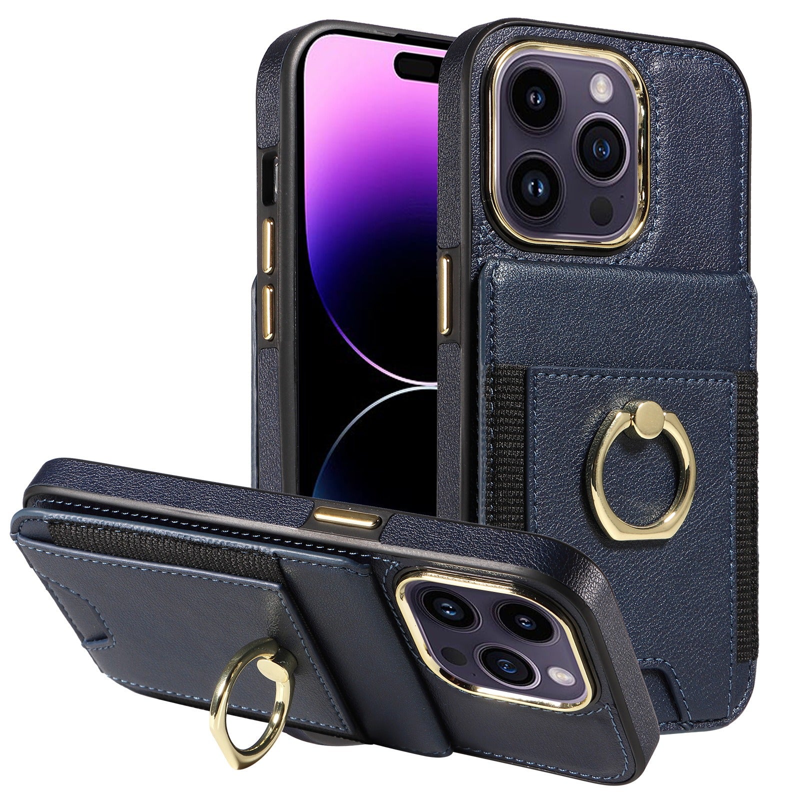 Convient pour la coque arrière d'iPhone 15 Pro, l'étui portefeuille pour Apple 14, le nouvel étui de protection en cuir avec anneau pour iPhone 13.