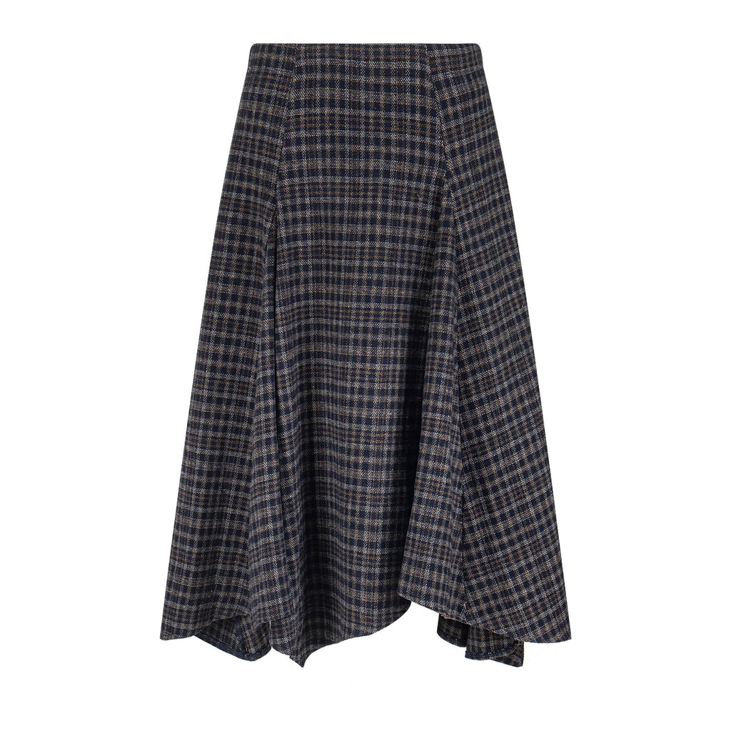 Jupe mi-longue en laine à carreaux taille haute drapée amincissante coupe trapèze style universitaire vêtements pour femmes