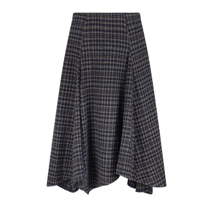 Wool Plaid Midi Skirt High Waist Drape Slimming A-Line Skirt College Style Women's Clothing