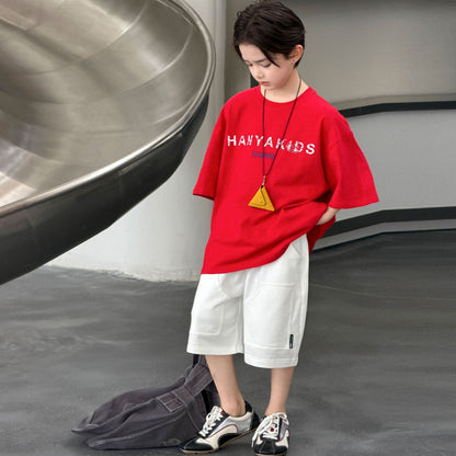 Boys' summer pure cotton short sleeved T-shirt