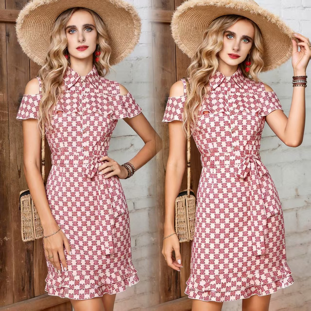 Off shoulder ruffled lace up dress for women